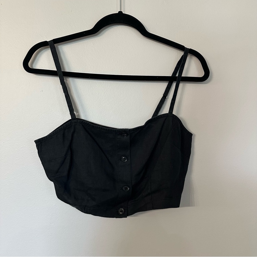 OuterKnown Women’s Eclipse Black Linen Spaghetti Strap Cropped Tank Top Sz S NWT